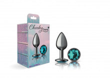 Load image into Gallery viewer, Cheeky Charms Round Teal Small Gunmetal Butt Plug
