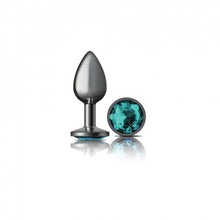 Load image into Gallery viewer, Cheeky Charms Round Teal Small Gunmetal Butt Plug
