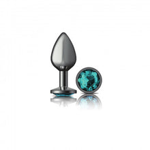 Load image into Gallery viewer, Cheeky Charms Round Teal Medium Gunmetal Butt Plug
