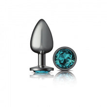 Load image into Gallery viewer, Cheeky Charms Round Teal Large Gunmetal Butt Plug
