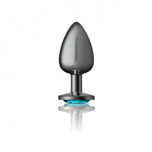 Load image into Gallery viewer, Cheeky Charms Round Teal Large Gunmetal Butt Plug
