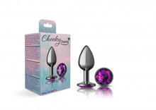 Load image into Gallery viewer, Cheeky Charms Round Purple Small Gunmetal Butt Plug
