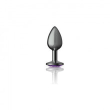 Load image into Gallery viewer, Cheeky Charms Round Purple Small Gunmetal Butt Plug
