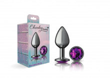 Load image into Gallery viewer, Cheeky Charms Round Purple Medium Gunmetal Butt Plug
