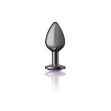 Load image into Gallery viewer, Cheeky Charms Round Purple Medium Gunmetal Butt Plug
