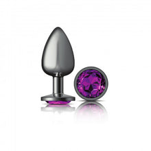 Load image into Gallery viewer, Cheeky Charms Round Purple Large Gunmetal Butt Plug
