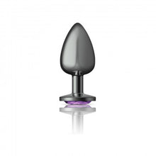 Load image into Gallery viewer, Cheeky Charms Round Purple Large Gunmetal Butt Plug
