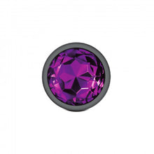 Load image into Gallery viewer, Cheeky Charms Round Purple Large Gunmetal Butt Plug
