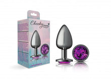 Load image into Gallery viewer, Cheeky Charms Round Purple Large Gunmetal Butt Plug
