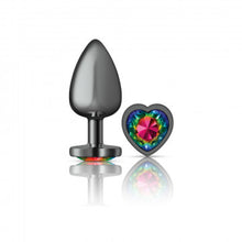 Load image into Gallery viewer, Cheeky Charms Heart Rainbow Large Gunmetal Butt Plug
