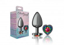 Load image into Gallery viewer, Cheeky Charms Heart Rainbow Large Gunmetal Butt Plug
