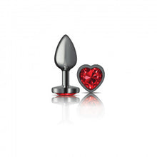 Load image into Gallery viewer, Cheeky Charms Heart Deep Red Small Gunmetal Butt Plug
