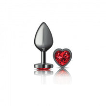 Load image into Gallery viewer, Cheeky Charms Heart Deep Red Medium Gunmetal Butt Plug
