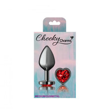 Load image into Gallery viewer, Cheeky Charms Heart Deep Red Medium Gunmetal Butt Plug
