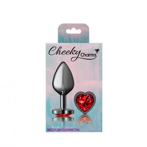 Cheeky Charms Heart Deep Red Medium Gunmetal Butt Plug