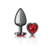 Load image into Gallery viewer, Cheeky Charms Heart Deep Red Large Gunmetal Butt Plug
