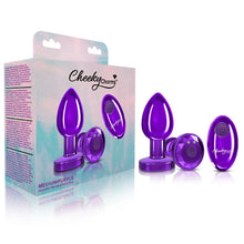 Load image into Gallery viewer, Cheeky Charms Vibrating Metal Plug Purple Medium W/ Remote
