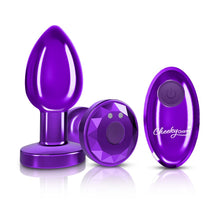 Load image into Gallery viewer, Cheeky Charms Vibrating Metal Plug Purple Medium W/ Remote
