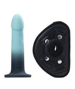 Duo Silicone Dildo (non Vibrating) With Harness Turquoise/black