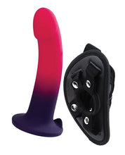 Load image into Gallery viewer, Duo Silicone Dildo (non Vibrating) With Harness Pink/purple
