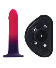 Load image into Gallery viewer, Duo Silicone Dildo (non Vibrating) With Harness Pink/purple
