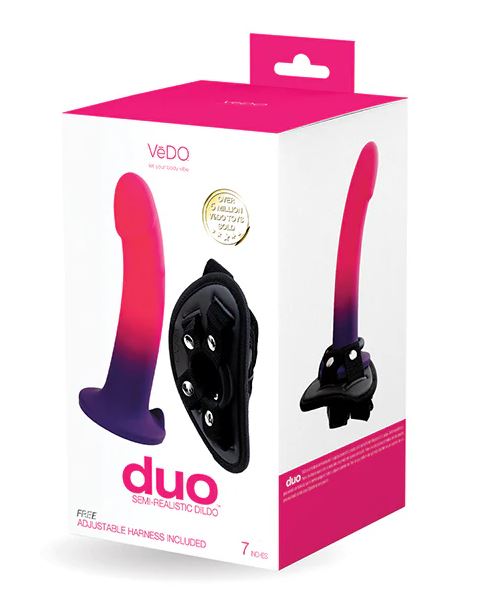 Duo Silicone Dildo (non Vibrating) With Harness Pink/purple