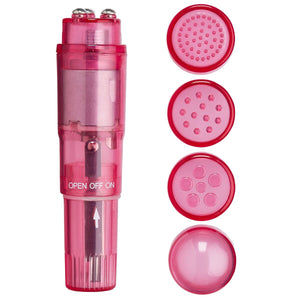 (bulk) Cloud 9 Novelties Mini Massager Pocket Rocket Pink W/ 4 Attachments