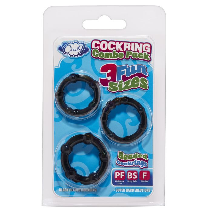 Cloud 9 Cockring Combo Beaded Black