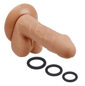 Pro Sensual Premium Silicone Dong W/ 3 C Rings Tan 6 "