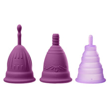 Load image into Gallery viewer, Cloud 9 Health &amp; Wellness Reusable Menstrual Cups 3-pk W/bonus Travel Cup &amp; Case
