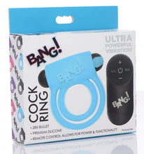 Load image into Gallery viewer, Bang! Silicone Cock Ring &amp; Bullet W/ Remote Blue
