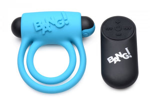 Bang! Silicone Cock Ring & Bullet W/ Remote Blue