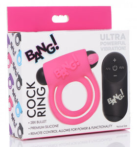 Bang! Silicone Cock Ring & Bullet W/ Remote Pink