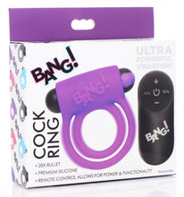 Load image into Gallery viewer, Bang! Silicone Cock Ring &amp; Bullet W/ Remote Purple
