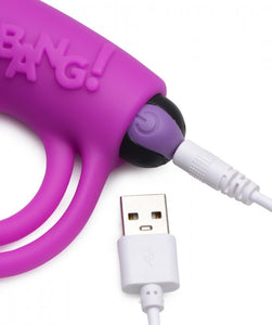 Bang! Silicone Cock Ring & Bullet W/ Remote Purple